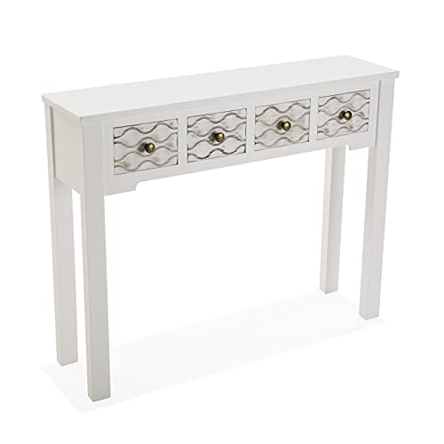 Versa Safira Mueble Recibidor Estrecho para la Entrada o el Pasillo, Mesa Consola, con 4 cajones, Medidas (Al x L x An) 79 x 25 x 97 cm, Madera, Color Blanco y Marrón