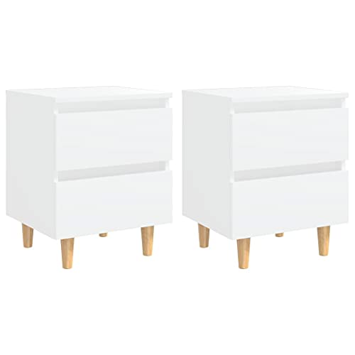 vidaXL 2X Madera Pino Mesitas de Noche con Patas Aparador Auxiliar Cama Armario Dormitorio Habitación Organizador Almacenamiento Blanco 40x35x50 cm