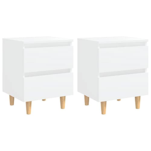 vidaXL 2X Madera Pino Mesitas de Noche con Patas Aparador Auxiliar Cama Armario Dormitorio Habitación Organizador Almacenamiento Blanco 40x35x50 cm